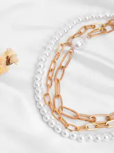 JOKER & WITCH Women Gold Toned Triple Tallula Pearl Layered Necklace