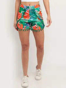 Zink London Women Multicoloured Floral Printed Slim Fit Shorts