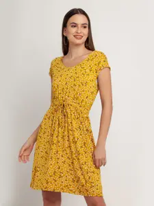 Zink London Yellow & White Floral Fit & Flare Dress With Pockets