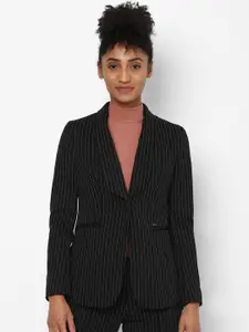 Allen Solly Woman Women Black Regular Fit Striped Single-Breasted Blazers