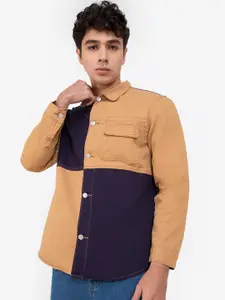 ZALORA BASICS Men Multicoloured Colourblocked Windcheater Denim Jacket