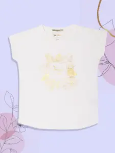 Pepe Jeans Girls Off White Printed Cotton T-shirt