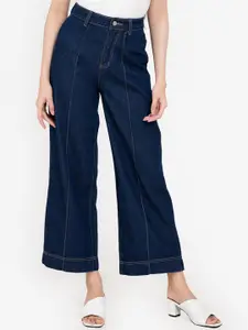 ZALORA BASICS Women Blue Regular Fit Contrast Stitched Cropped Jeans