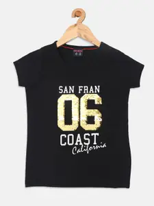 Nins Moda Girls Black & Gold-Toned Printed T-shirt