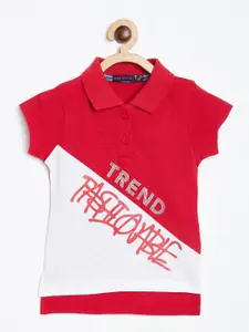 Nins Moda Girls Red & White Colourblocked Top