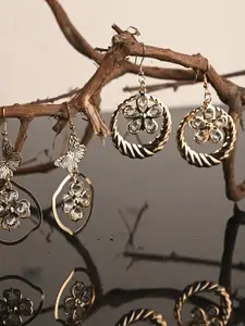 BuckleUp Set of 2 Gold-Toned Contemporary Drop Earrings