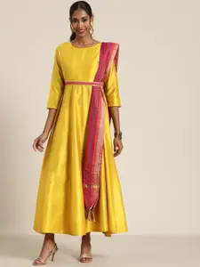 Shae by SASSAFRAS Mustard Yellow & Fuchsia Ethnic A-Line Maxi Dress