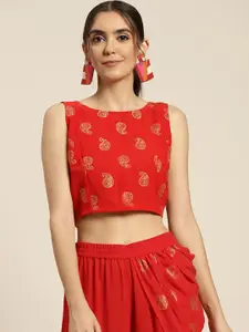Shae by SASSAFRAS Red & Gold-Toned Print Crop Top