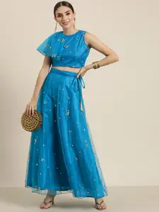 Shae by SASSAFRAS Women Blue Sequinned Embellished Maxi Skirt