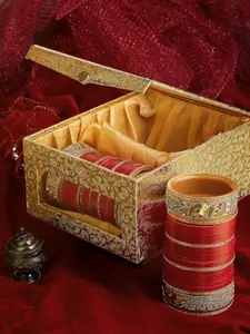 PANASH Gold-Plated Red & White CZ-Studded Chuda Set Of 66