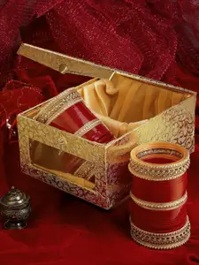 PANASH Set of 74 Red & Gold-Plated Matching Pearl Bangles Wedding Chuda Set