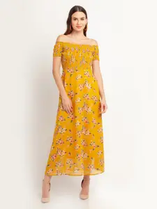 Zink London Yellow Floral Off-Shoulder Maxi Dress