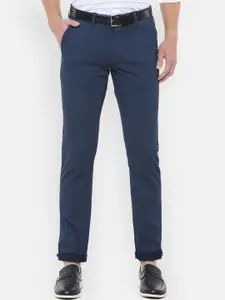 Louis Philippe Sport Men Teal Blue Textured Slim Fit Trousers