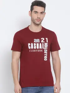Club York Men Maroon Typography Printed T-shirt