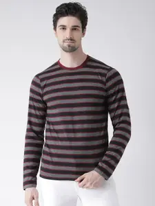 Club York Men Maroon & Black Striped Cotton T-shirt