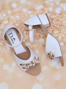 DChica Girls White Embellished Party Block Sandals with Buckles