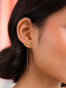 SHAYA 925 Sterling Silver Gold-Toned & White Star Shaped Drop Earrings