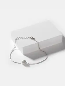SHAYA Women Silver-Toned & White Silver Pearls Cuff Bracelet