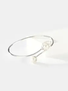 SHAYA Women Silver-Toned & White Silver Pearls Cuff Bracelet