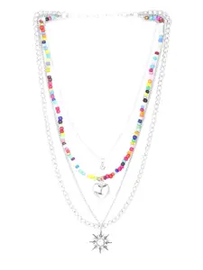 Yellow Chimes Yellow Chimes Silver-Toned & Blue Brass Silver-Plated Layered Necklace