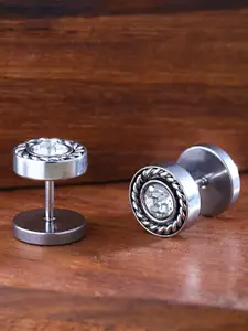 Yellow Chimes Silver-Toned Stone Studded Circular Studs Earrings