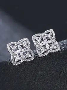 Yellow Chimes Silver-Toned & Silver-Plated Quirky Studs Earrings