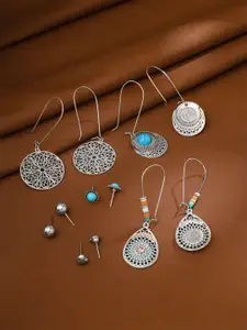 Yellow Chimes Set Of 6 Pairs Of Silver-Toned & Blue Earrings Set