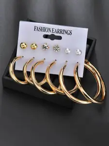 Yellow Chimes Set Of 6 Gold-Plated Stud & Hoop Earrings
