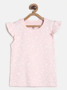 MINI KLUB Girls Pink & White Floral Print Pure Cotton Top