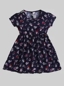 The Magic Wand Girls Navy Blue Floral Printed A-Line Dress