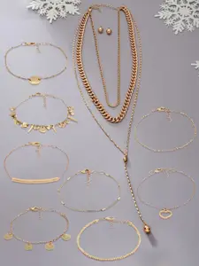 AMI Gold-Plated Layered Chain With Bracelet & Earrings