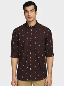 ColorPlus Men Brown Tailored Fit Printed Cotton Casual Shirt