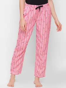 NOIRA Women Pink Striped Cotton Lounge Pant