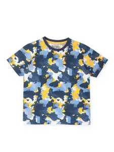Pepe Jeans Boys Blue & Yellow Camouflage Printed Cotton T-shirt