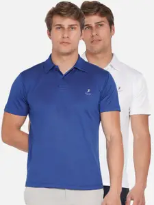 ARMISTO Men Blue & White Polo Collar Dri-FIT Training or Gym T-shirt Set Of 2