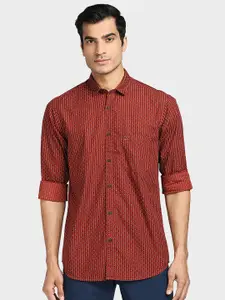 ColorPlus Men Red Tailored Fit Printed Cotton Casual Shirt