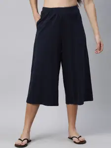 Enamor Women Navy Blue Solid Cotton Lounge Pants
