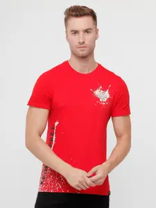 WROGN Men Red Typography Placement Printed Slim Fit Pure Cotton T-shirt