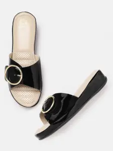 Carlton London Black Comfort Heels with Buckle Detail