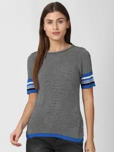 Van Heusen Woman Women Grey & Blue Self Design Knitted Top