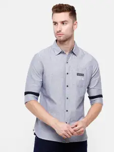 WROGN Men Navy Blue Slim Fit Cotton Casual Shirt With Oxford Weave