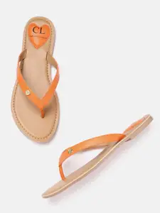 Carlton London Women Orange Solid Open Toe Flats