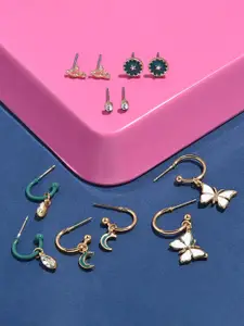 Accessorize London Women Blue Butterfly Enamel Stud and Hoop Earrings