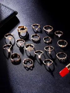 Yellow Chimes Women Set of 17  Boho Style Gold Plated Ring