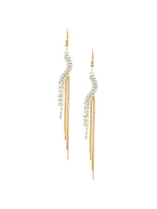Yellow Chimes Women Gold-Toned & White Crystal Studded Contemporary Drop Earrings