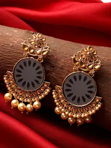 Yellow Chimes Gold Toned Kundan Pearl Beaded Drop Earrings