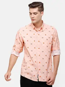 Linen Club Men Coral Printed Casual Shirt