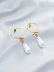 aadita Gold-Toned & White Circular Drop Earrings