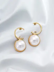 aadita Women Gold-Toned & White Circular Studs Earrings