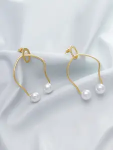 aadita Gold-Plated White Contemporary Drop Earrings